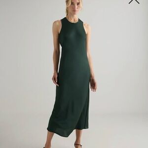 Quince Washable Stretch Silk Tank Midi Dress Green Sleeveless Dress